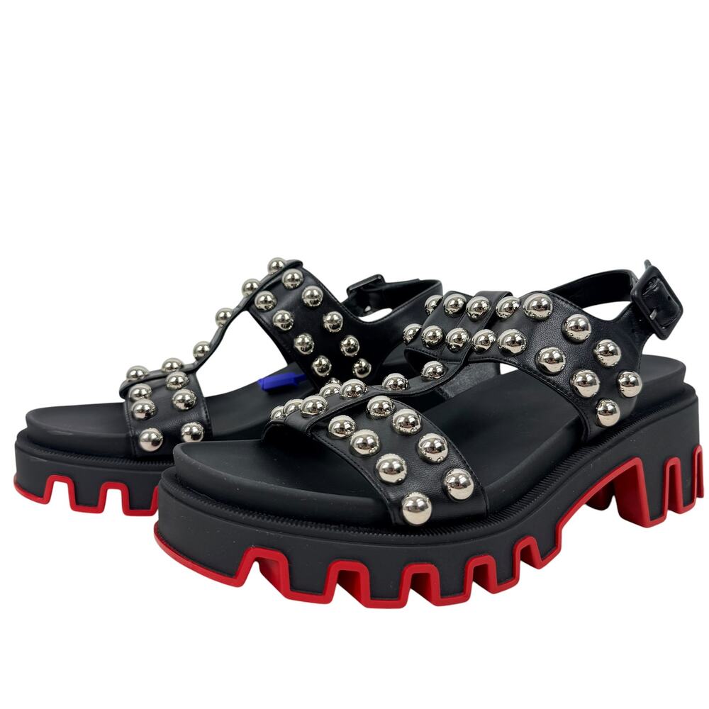 Christian Louboutin Duniclou Studded Leather Platform Sandals Black Size 40.5 - Picture 3 of 9